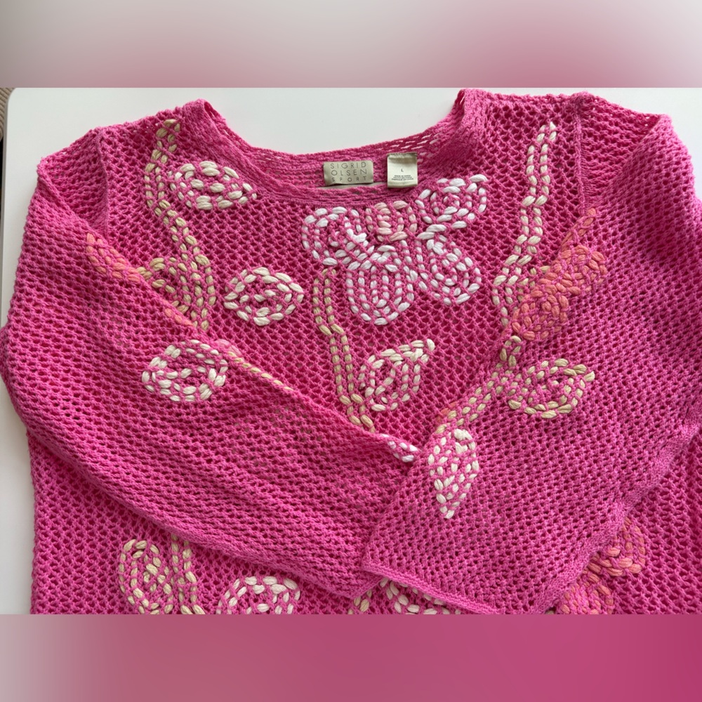 Sigrid Olsen Pink Floral Knit Sweater - Picture 4 of 14
